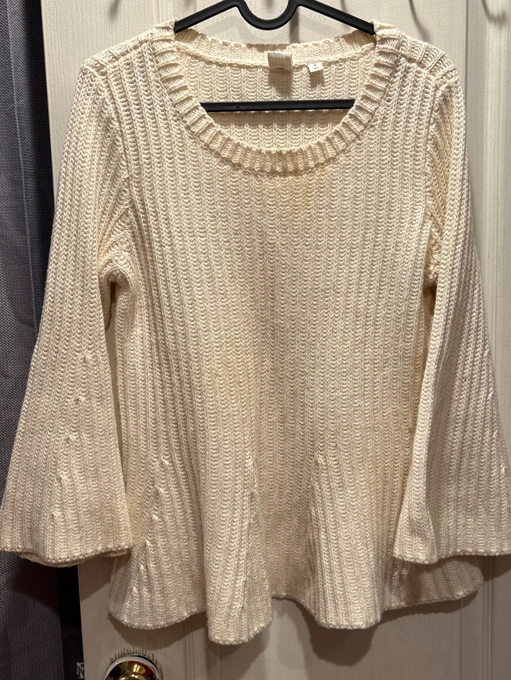 GAP Cream Ribbed Bell-Sleeve Scoop Neck Sweater